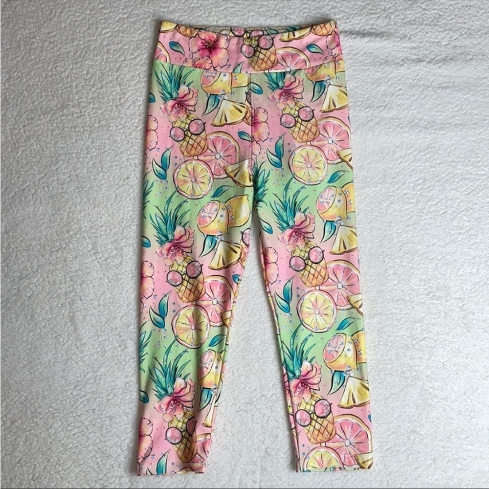 Pineapple Lemons Leggings Cropped Ankle Stretchy Size Med Comfy limes